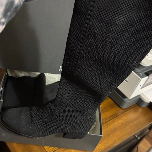 Eileen Fisher Textured Black Stretch Heeled Boots - Picture 5 of 5